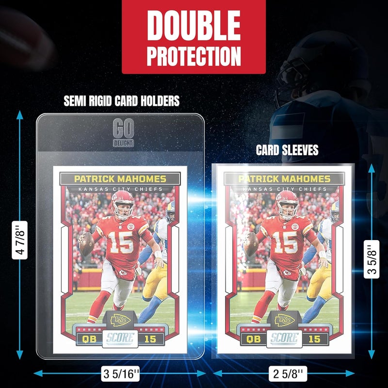 GO DELIGHT Semi Rigid Card Holders for PSA, SGC, BGS, CSG Grading – 100 Bundle - Baseball Card Sleeves - 50 Card Holders for Trading Cards + 50 Soft Sleeves – 3-5/16” x 4-7/8” with 1/2” Lip - Image 4